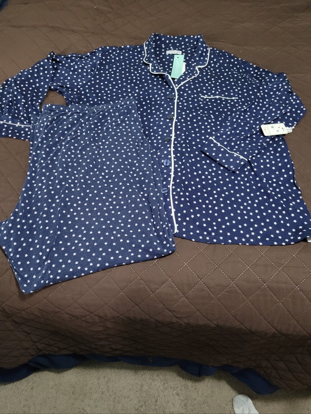 Seeing Stars Navy Blue/White Star Pajama Set - 2pc Button-Up Long Sleeve & Pants